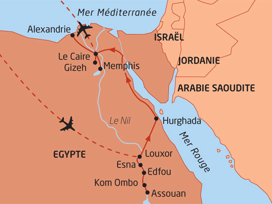 carte de votre circuits trésors de l'égypte ancienne