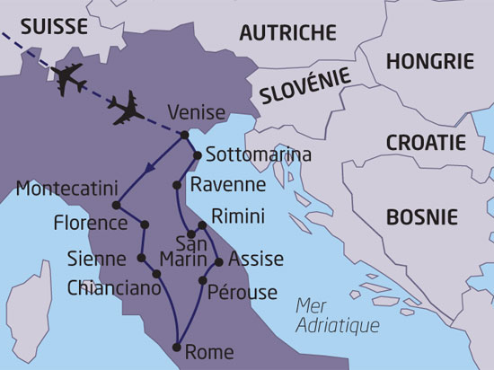 carte de votre circuits escapade italienne v&eacute;n&eacute;tie, toscane et latium