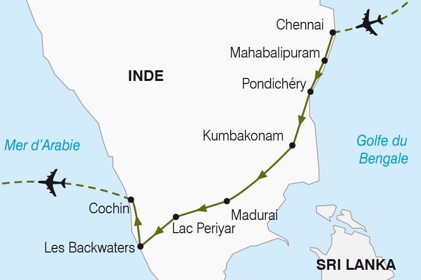 carte Inde du Sud de Pondichery a Cochin SH 2023_411 314122
