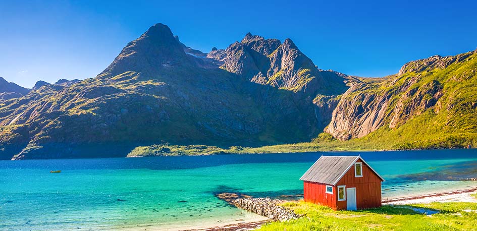 Une maison typique des îles Lofoten en Norvège