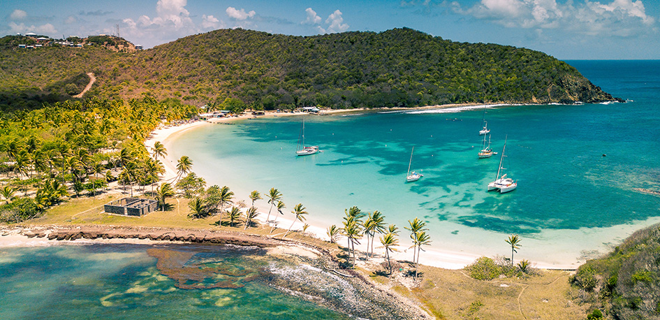 Vue panoramique de l'île Mayreau dans les Grenadines