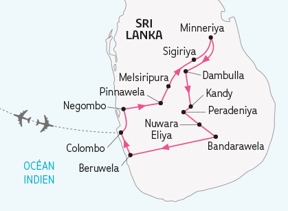 Circuit au Sri Lanka en groupe- Carte des étapes