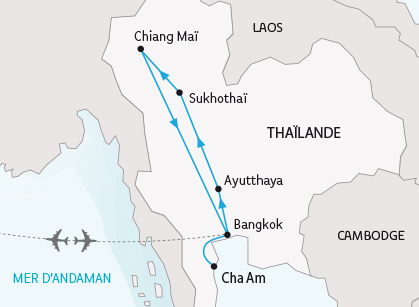 Circuit en Thaïlande en groupe - Carte des étapes