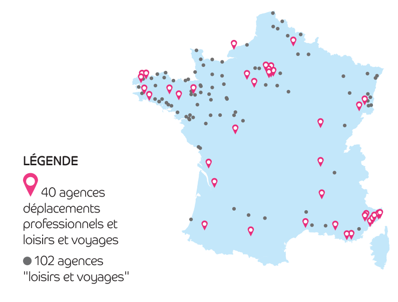Carte des agences Salaün Holidays spécialisées en déplacements professionnels