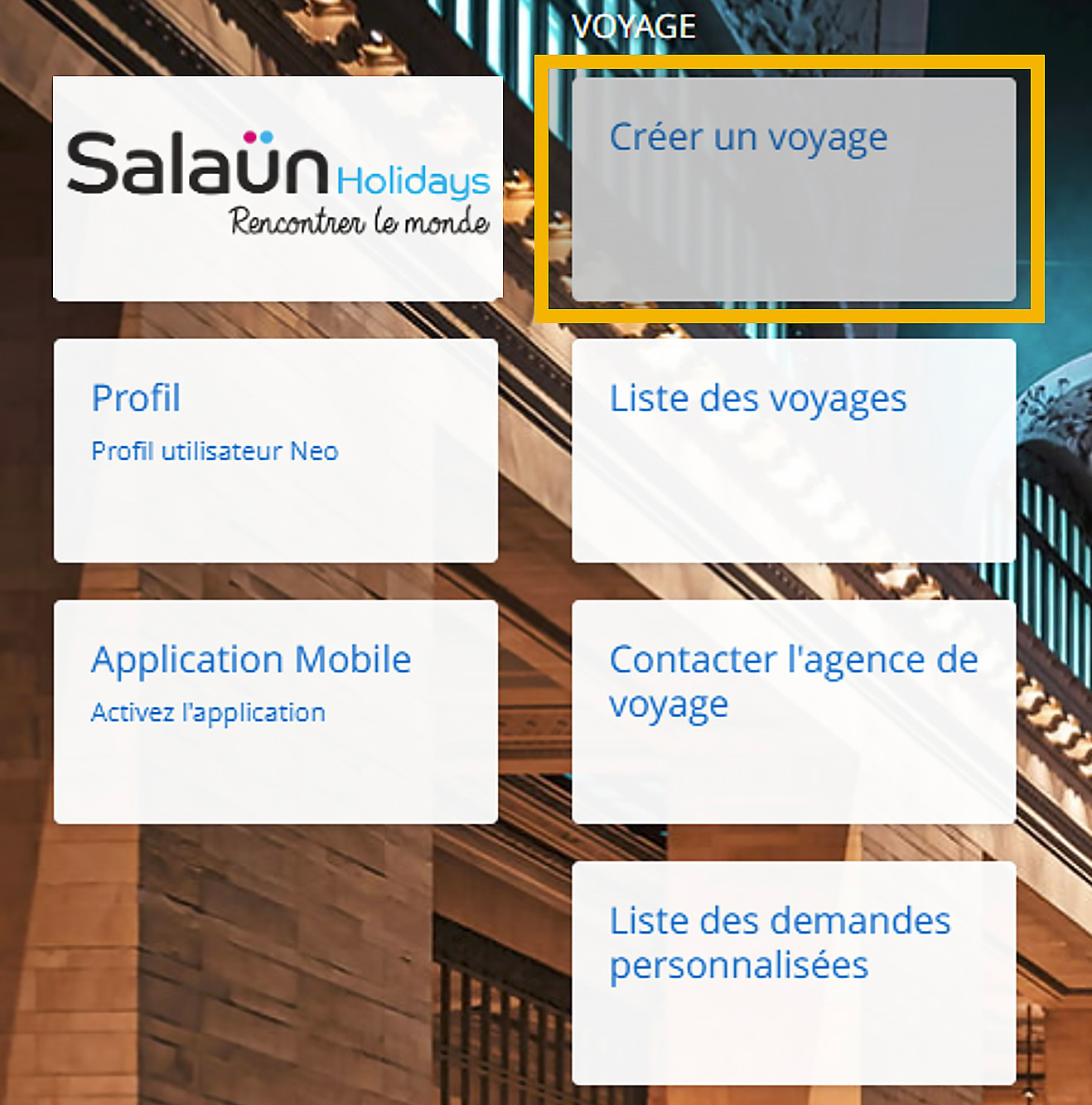 Création d'un voyage dans l'outil de réservation Salaün Holidays